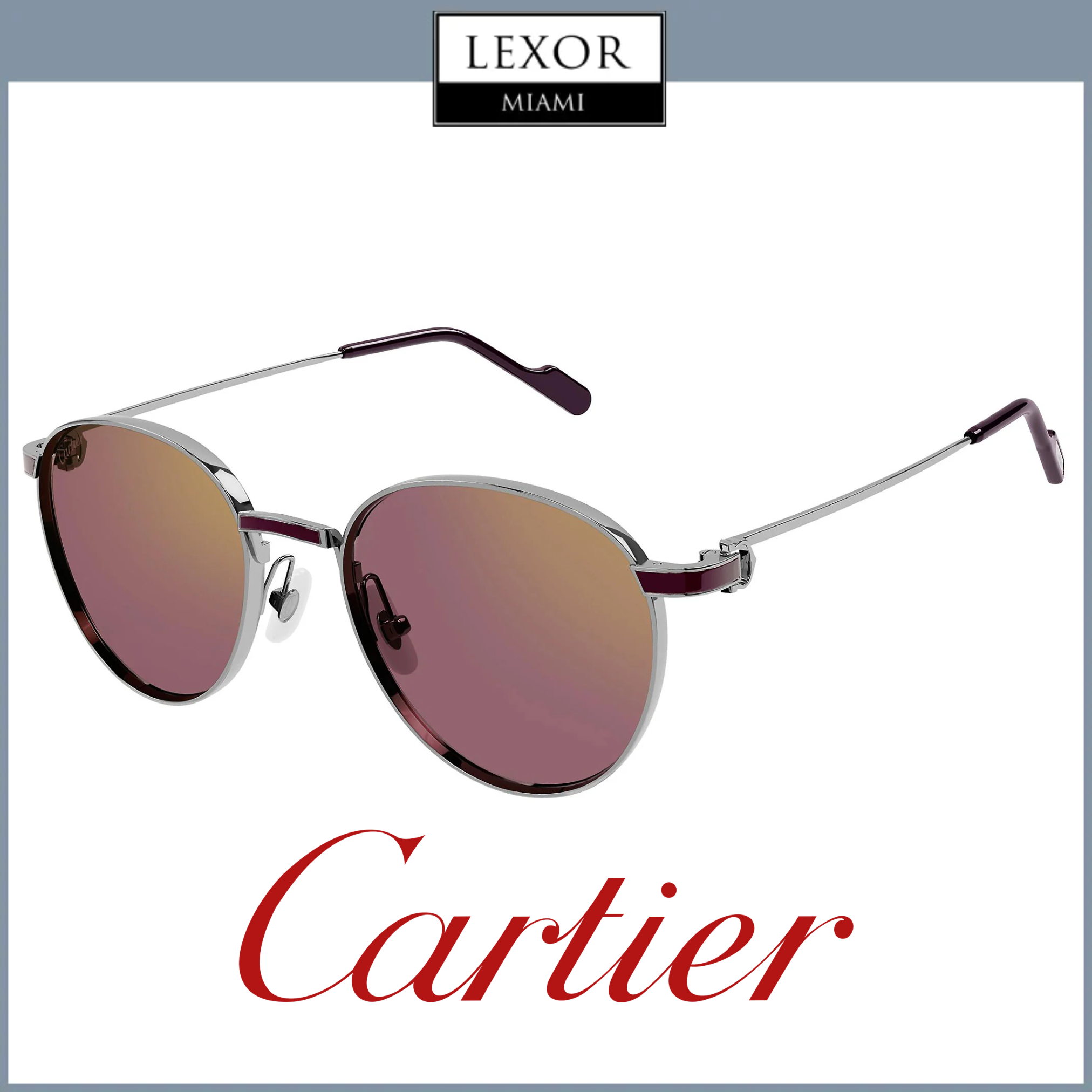 Cartier CT0335S 003 Ruthenium Men Sunglasses Lexor Miami