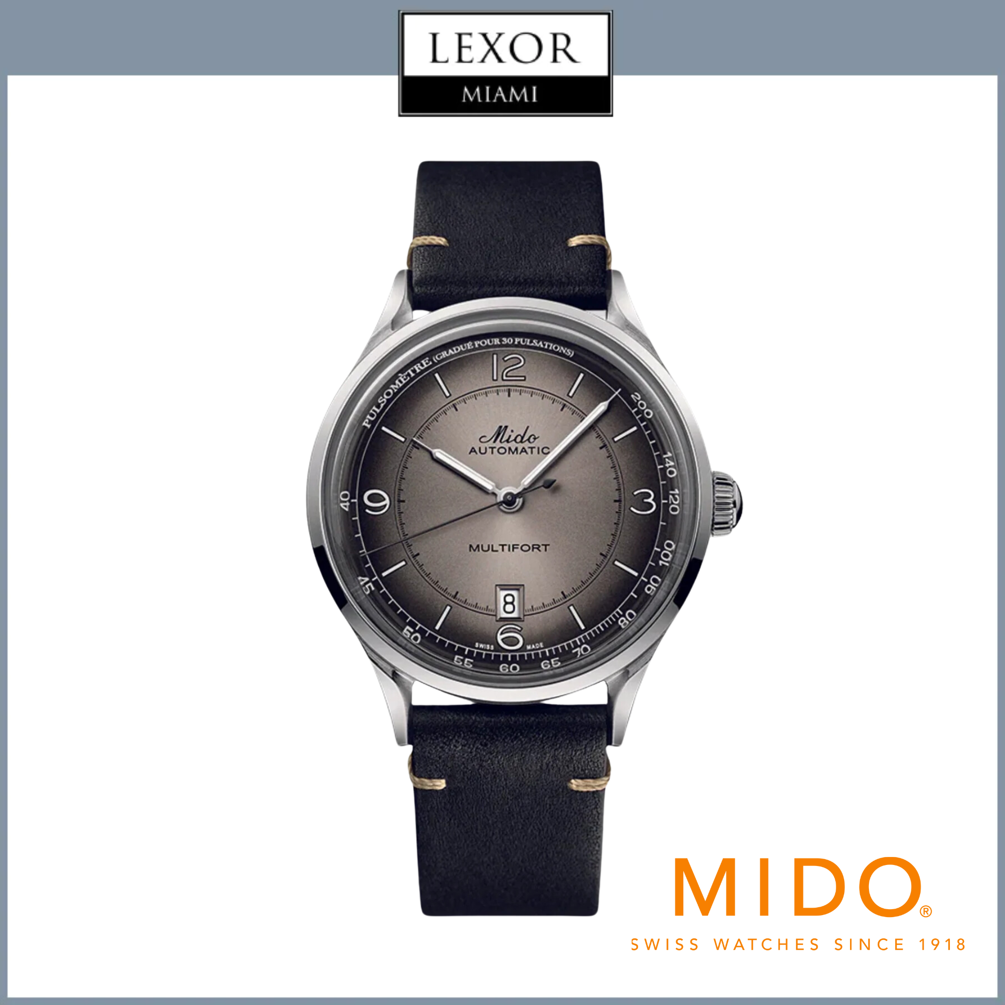 M do M0404071606000 Multifort Pulsemeter Automatic Leather Strap 40mm Lexor Miami