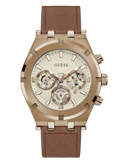 Guess GW0262G3 Continental Brown Leather Unisex Miami Lexor Strap – Watches