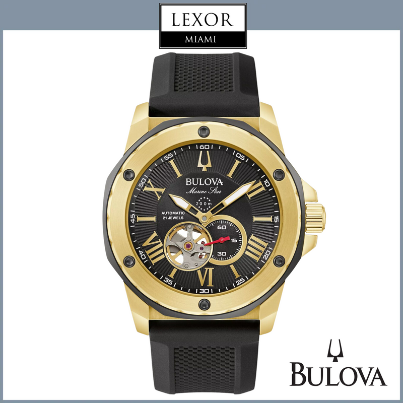 Bulova 98A272 Marine Star Reloj automático con correa de silicona negra para hombre