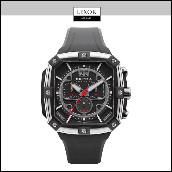 Brera-Orologi BRSS2C4601 'Supersportivo' Relógio com pulseira de borracha com cronógrafo quadrado