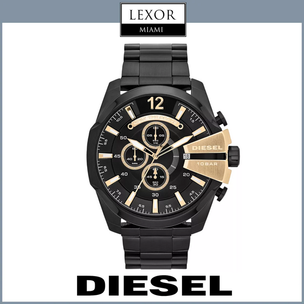 Relógios masculinos Diesel DZ4338 Mega Chief com pulseira de aço inoxidável preta