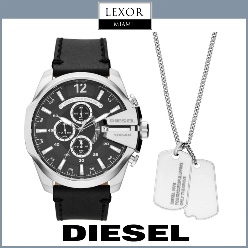 Relógios Diesel DZ4559 Mega Chief Preto Couro Pulseira Masculina