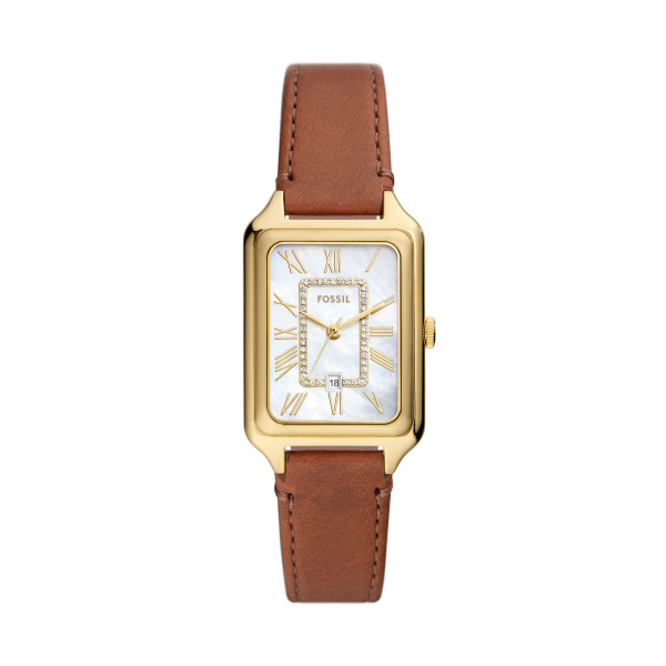 Fossil ES5307 RAQUEL Stainless Steel Brown Leather Gold Watch