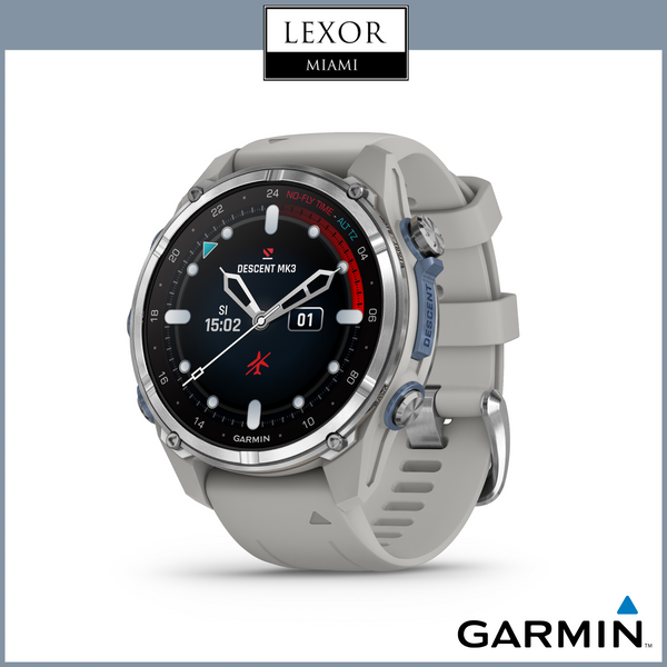 Garmin Descent™ Mk3 – 43 mm, acero inoxidable con correa de silicona gris niebla 010-02753-03 Relojes UPC 753759333027