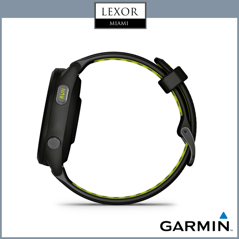 Garmin Forerunner® 265S, bisel y caja negros con correa de silicona negra/amarilla 010-02810-03 Relojes UPC 753759313685