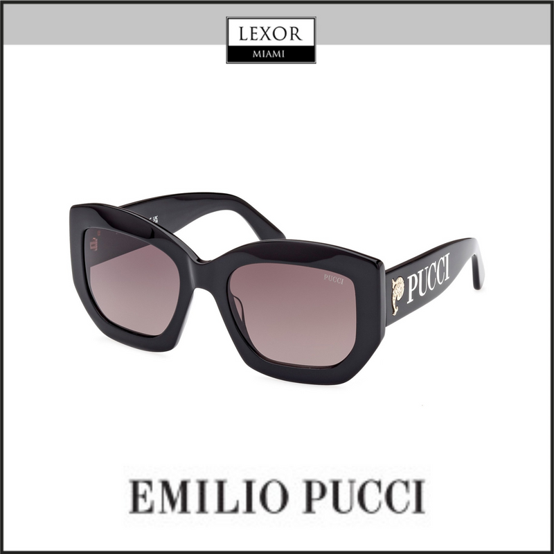 Gafas de sol Pucci EP0211 5401B para mujer, color negro brillante, dorado pálido y ahumado degradado UPC: 889214418630