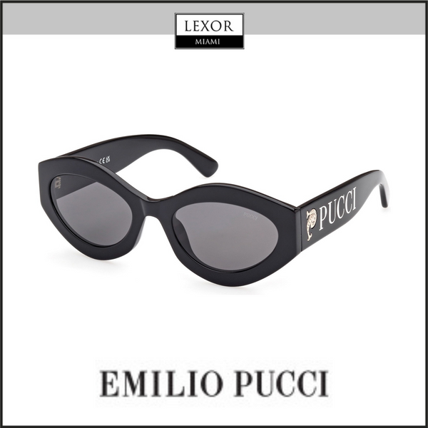 Gafas de sol Pucci EP0208 5401A para mujer, color negro brillante y azul ahumado UPC: 889214395498