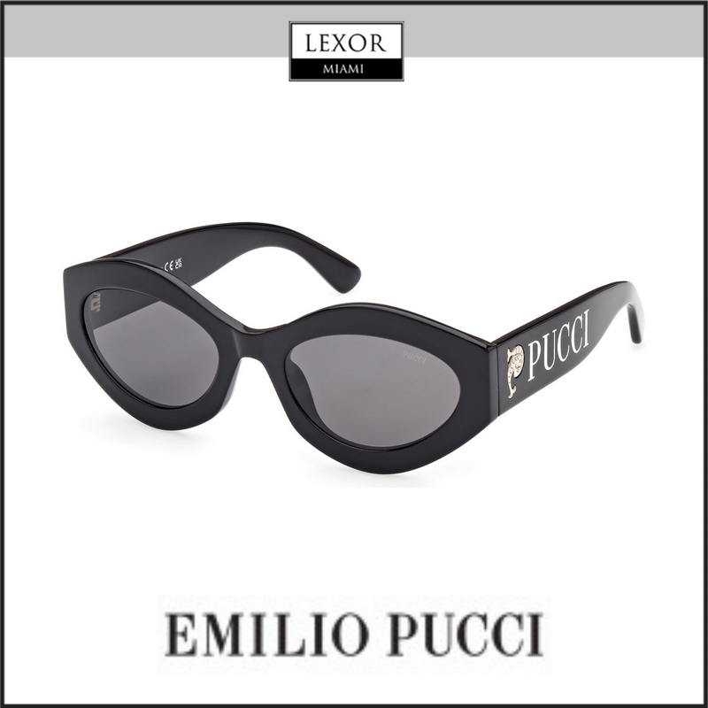 Pucci EP0208 5401A Female Shiny Black / Smoke Blue Lenses UPC: 889214395498