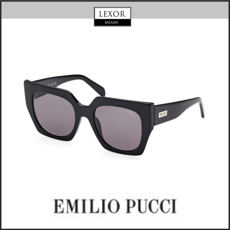 PUCCI EP0197 5201A Gafas de sol para mujer, color negro brillante, negro con lentes amarillo dorado/humo UPC: 889214387608