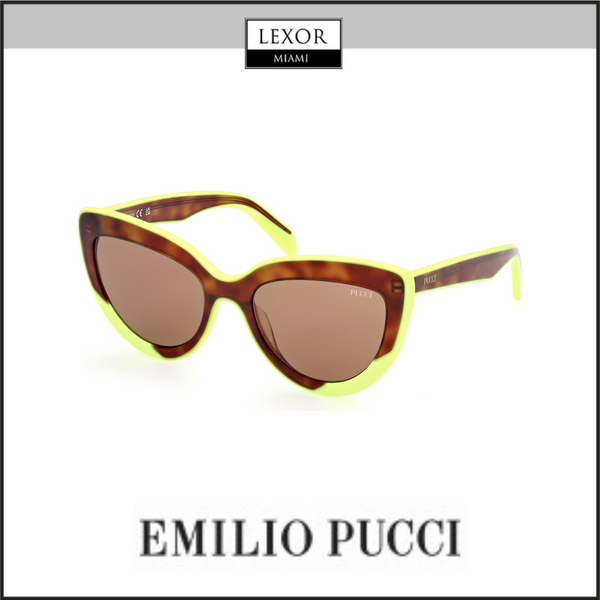 PUCCI EP0196 5656E Gafas de sol para mujer color verde ácido brillante con lentes color rubio habano brillante/marrón claro UPC: 889214387578