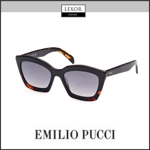 PUCCI EP0195 5405B Lentes de sol color rojo habano brillante para mujer con lentes de color negro brillante/humo degradado UPC: 889214387547