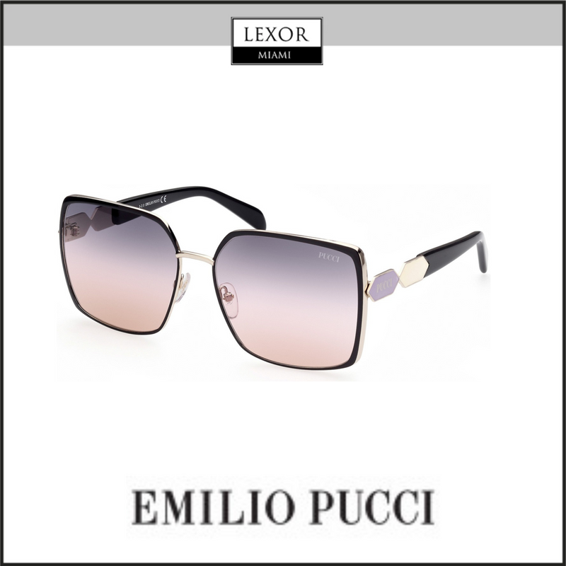 PUCCI EP0169 Lentes de color dorado pálido brillante y negro con degradado de color lila y blanco/ahumado. UPC: 889214247902