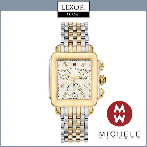 Michele MWW06A000779 Deco Diamond 2 Tons Aço Inoxidável Pulseira Relógios Femininos