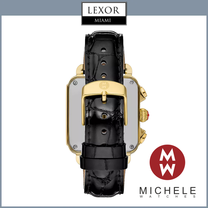 Michele Watches Deco Sport Chronograph 18K Gold-Plated Stainless Steel Noir Leather Watch MWW06K000070