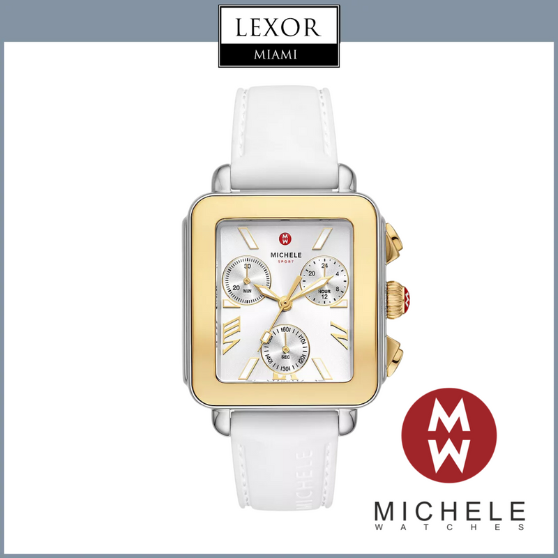 Michele Watches Deco Sport Chronograph Gold-Plated White Silicone Watch MWW06K000069