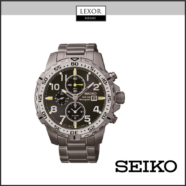 Seiko SSC307 Core Solar Mostrador Preto Cinza IP Aço Pulseira Cronógrafo Alarme Relógios Masculinos Lexor Miami