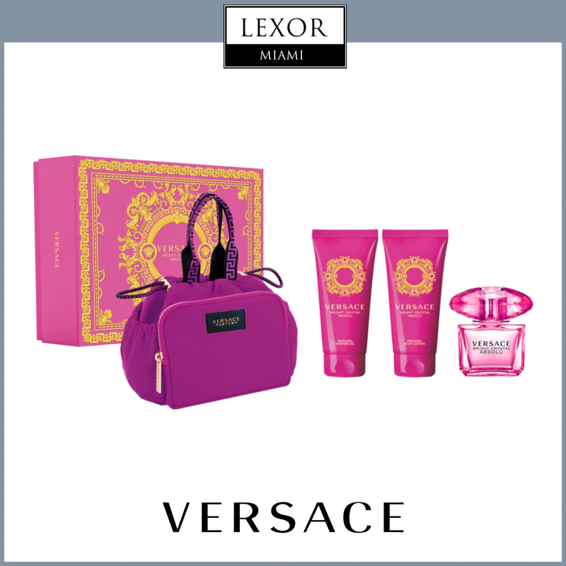 Versace Bright Crystal Absolu 4PC Conjunto Feminino Perfume (Com Bolsa de Maquiagem)