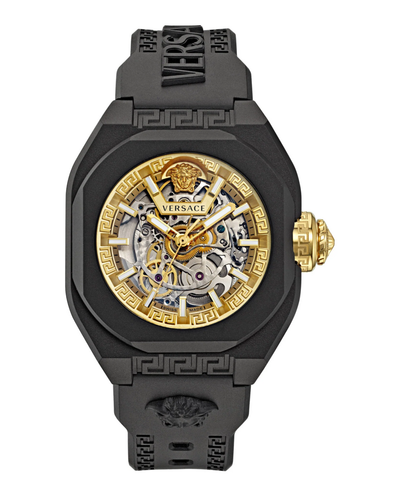 Versace VE7L00123 V-Legend Skeleton Preto Strap Relógio Automático Relógios