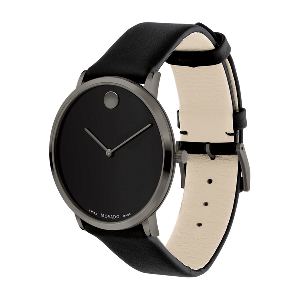 Movado 0607391 Modern 47 Black Leather Strap Men Watches - Lexor Miami