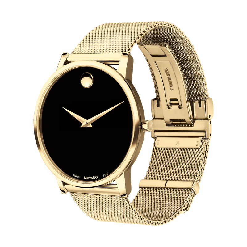 Movado 0607396 Museum Classic Gold Stainless Steel Mesh Strap Men Watches - Lexor Miami