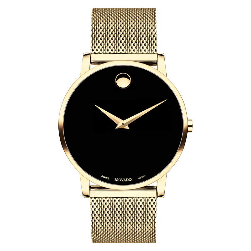 Movado 0607396 Museum Classic Gold Stainless Steel Mesh Strap Men Watches - Lexor Miami