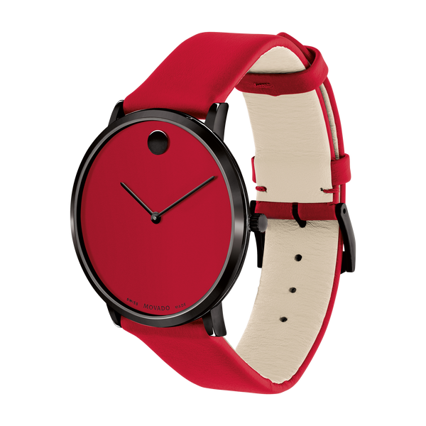 Movado 0607429 Modern 47 Red Leather Strap Unisex Watches - Lexor Miami