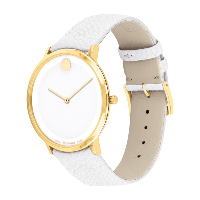 Movado 0607508 Modern 47 White Leather Strap Unisex Watches - Lexor Miami