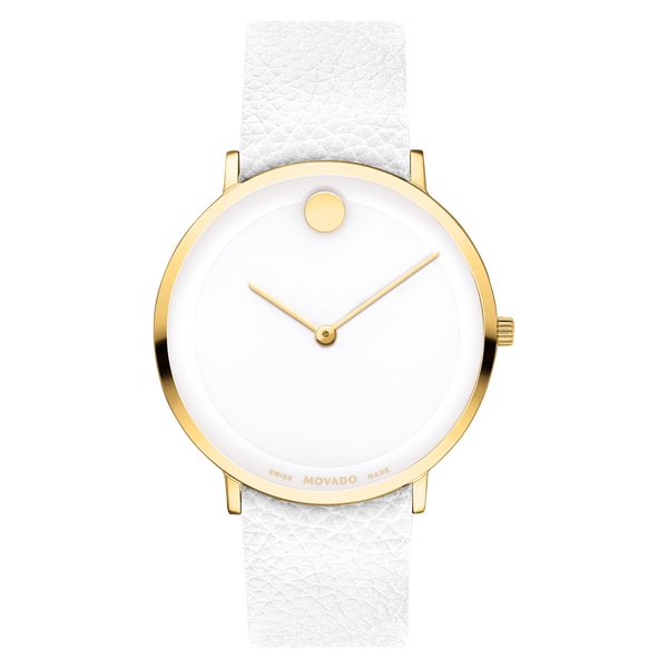 Movado 0607508 Modern 47 White Leather Strap Unisex Watches - Lexor Miami