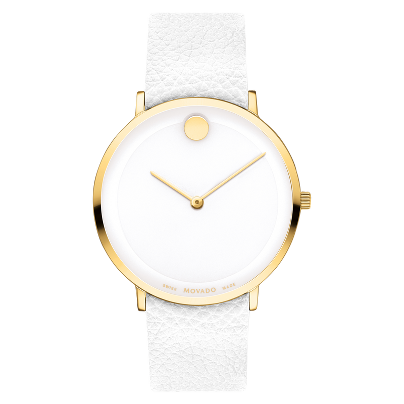 Movado 0607508 Modern 47 White Leather Strap Unisex Watches - Lexor Miami