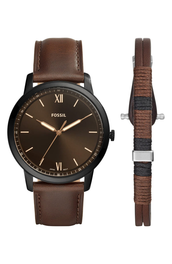 Fossil FS5557SET Minimalist Three-Hand Brown Leather Men Watches Lexor Miami - Lexor Miami