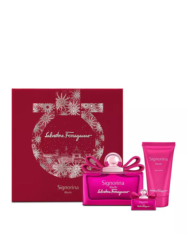 Salvatore Ferragamo Signorina Ribelle 3,4 onças EDP Mulher + 1,7 onças Loção Corporal + Conjunto Mini Parfum 