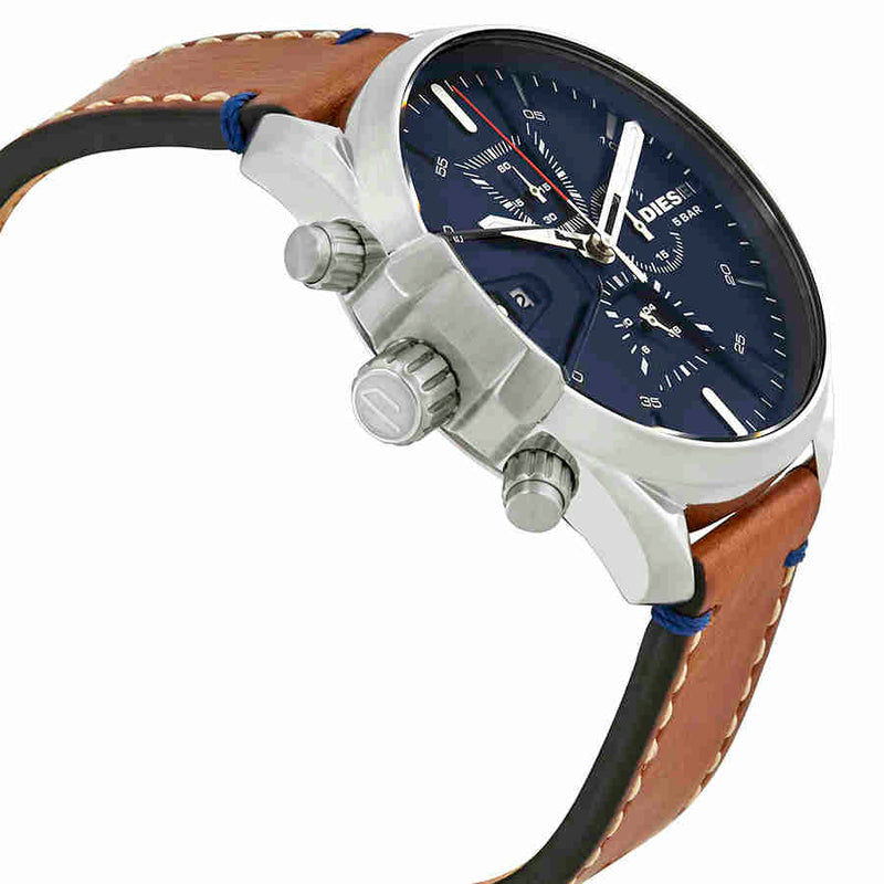 Diesel DZ4470 47mm Brown Leather Band Steel Case Quartz Blue Dial Analog Men Watches - Lexor Miami