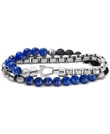 Bulova J96B024L Tiger's Eye & Black Lava Bead Bracelet in Stainless Steel Men Jewelry - Lexor Miami