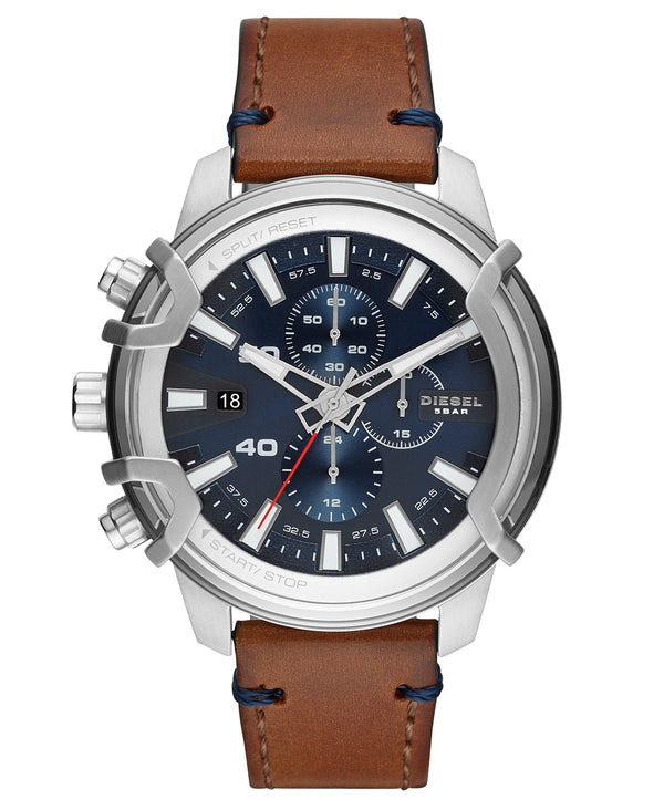 Diesel DZ4518 Chronograph Griffed Brown Leather Strap Watch 48mm Men Watches - Lexor Miami