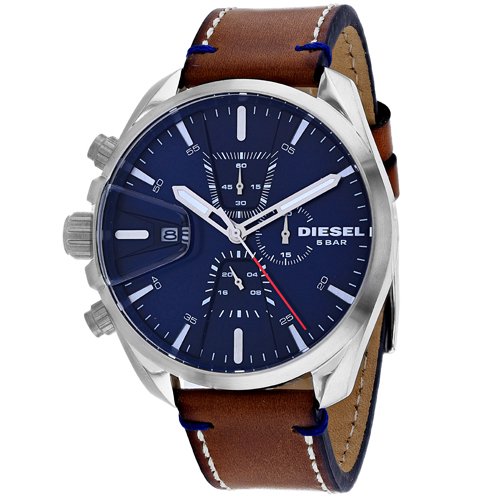 Diesel DZ4470 47mm Brown Leather Band Steel Case Quartz Blue Dial Analog Men Watches - Lexor Miami