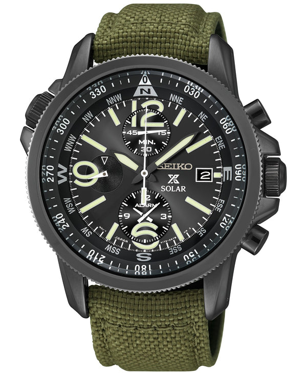 Seiko SSC295 Prospex Solar Alarm Chronograph Green Nylon Strap 42mm Men Watches Lexor Miami - Lexor Miami