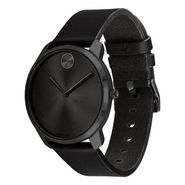 Movado 3600587 Bold Thin Black Leather Strap Men Watches - Lexor Miami