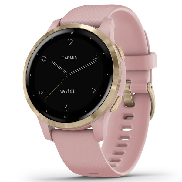 Garmin G1 010-02172-31 vivoactive 4S Light Gold Stainless Steel Bezel with Dust Rose Case and Silicone Band Women Watches Lexor Miami - Lexor Miami