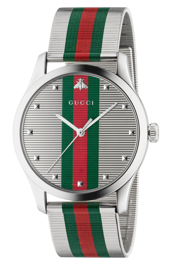 Gucci YA126284 G-Timeless Bee Stripe Mesh Band, 42mm Women Watches Lexor Miami - Lexor Miami