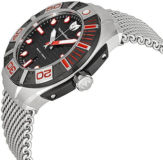 ThechnoMarine 513005 Black Reef Stainless Steel Black Dial Red Accents Men Watches Lexor Miami - Lexor Miami