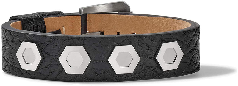 Bulova J96B011 Precisionist Black Leather Belt-Strap Bracelet with Iconic Precisionist Bolt Studs Men Jewelry - Lexor Miami