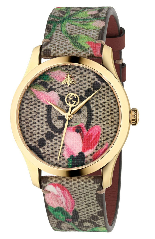 Gucci YA1264038A G-Timeless Floral Print GG Canvas Strap, 38mm Women Watches Lexor Miami - Lexor Miami