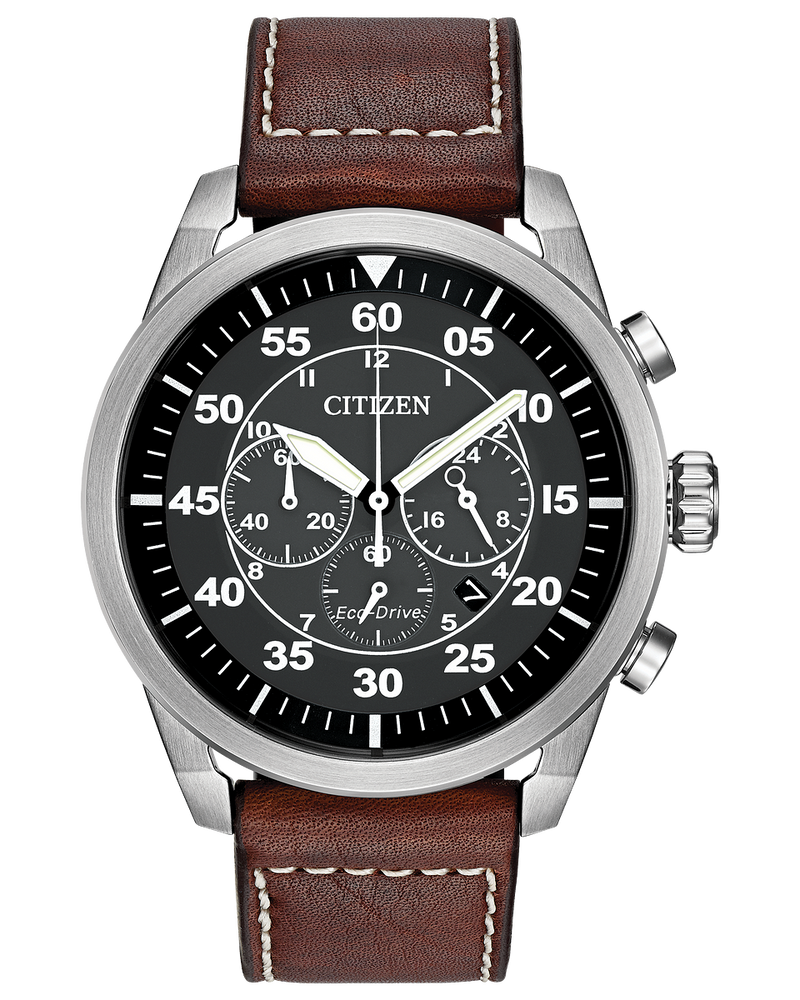 Citizen CA4210-24E Avion Vintage Eco-Drive Brown Leather Strap Men Watches - Lexor Miami