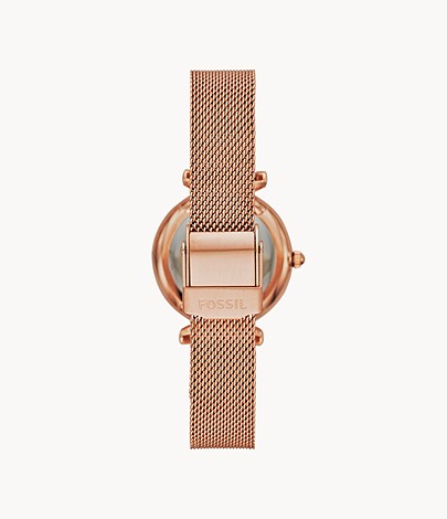 Fossil ES5011 Carlie Rose Gold Stainless Steel Mesh Strap Women Watches - Lexor Miami