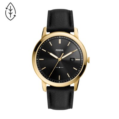 Fossil FS5840 The Minimalist Solar-Powered Black Leather Watch - Lexor Miami