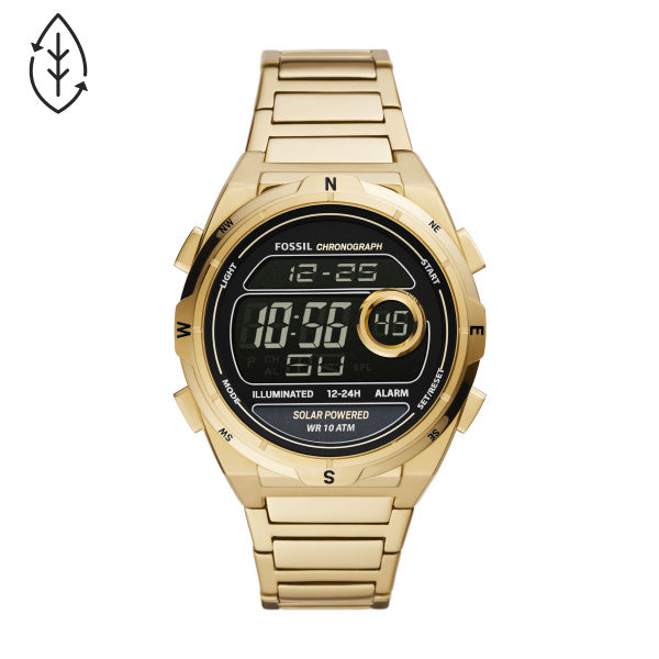 Fossil FS5862 Everett Solar Digital Gold Stainless Steel Strap Men Watches - Lexor Miami