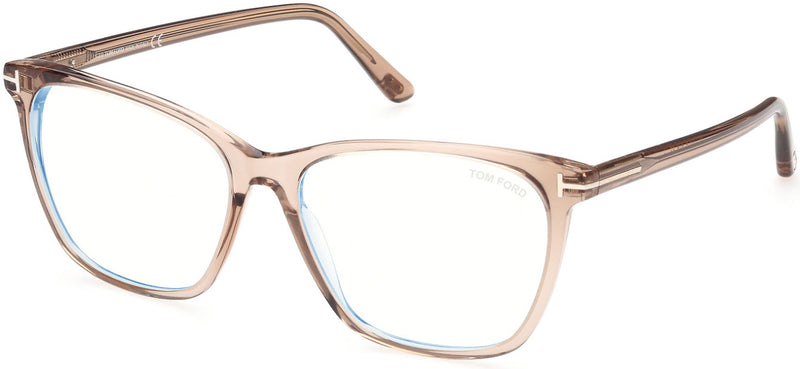 Montura de gafas para mujer Tom Ford FT5762-B 045 55 en champán brillante con logotipo "t" y bloques azules