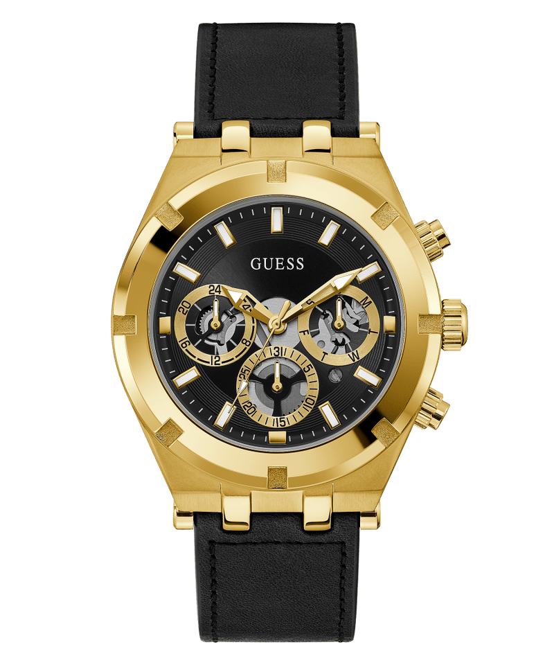 Guess GW0262G2 Gold Tone Case Black Genuine Leather  Watch - Lexor Miami