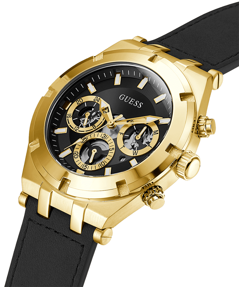 Guess GW0262G2 Gold Tone Case Black Genuine Leather  Watch - Lexor Miami